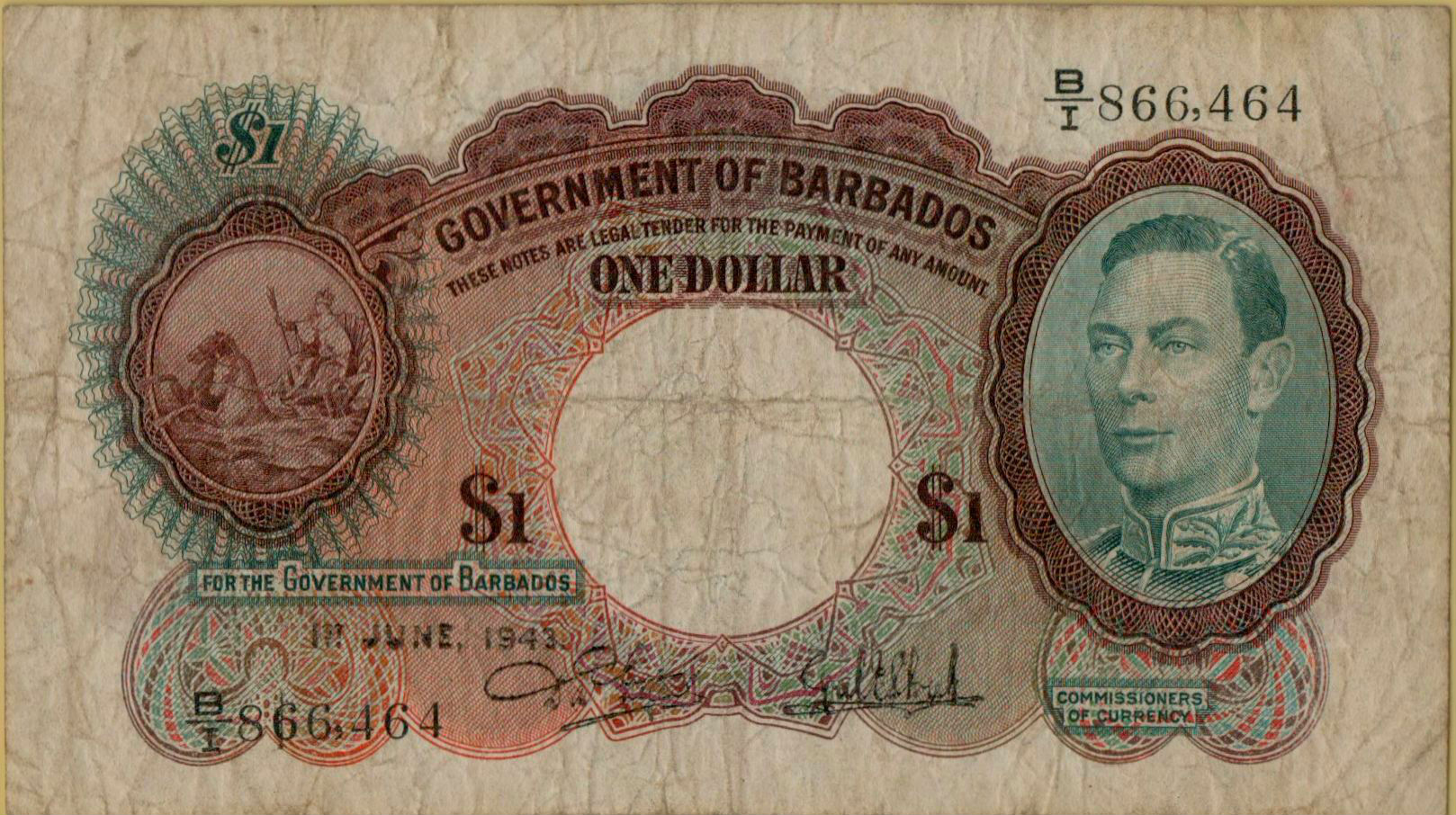 Barbados 2 1943 VF P-2/b